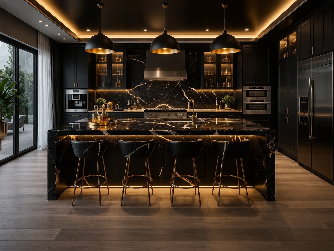 Luxury black and gold kitchen renovation